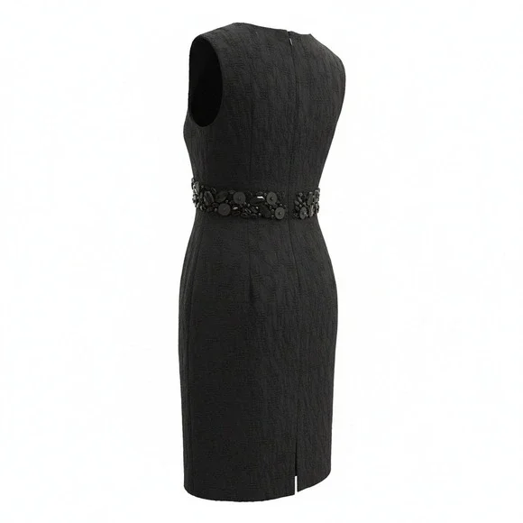 Worth Black Floral Jacquard Slit Shoulder Beaded Sheath Dress - NWT Retail $545 - Picture 3 of 4